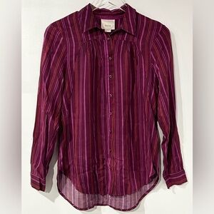 Anthropologie‎ Maeve Button Front Striped Blouse Magenta Purple XS